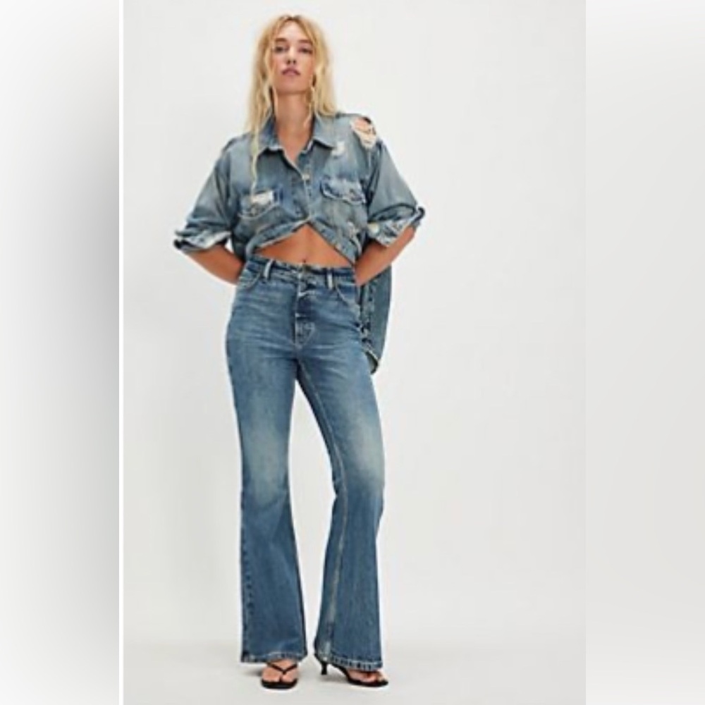 FREE PEOPLE X Lee High-Rise Flare Jeans $108 MSRP NWT